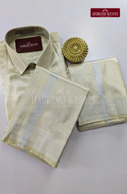 Premium Art Silk Tissue Dhoti Set - Ivory