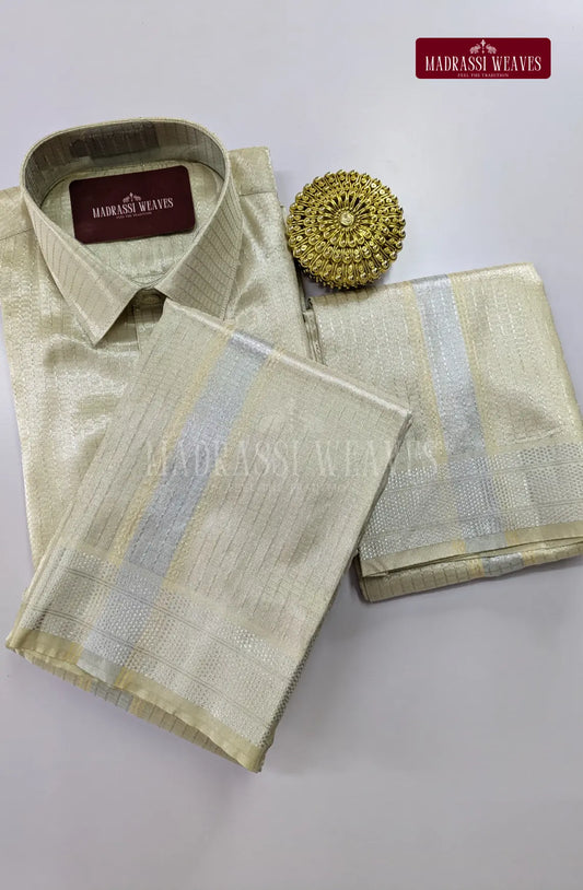 Premium Art Silk Tissue Dhoti Set - Ivory