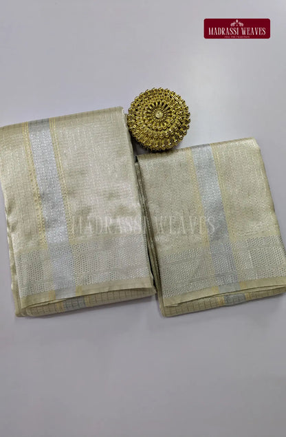 Premium Art Silk Tissue Dhoti Set - Ivory