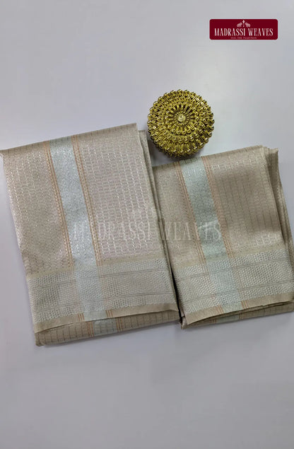 Premium Art Silk Tissue Dhoti Set - Silver