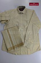 Premium Embossed Cotton Tissue Dhoti Set – Gold Tint