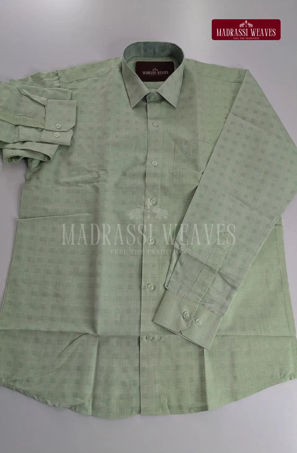 Premium Embossed Cotton Tissue Dhoti Set – Green Tint