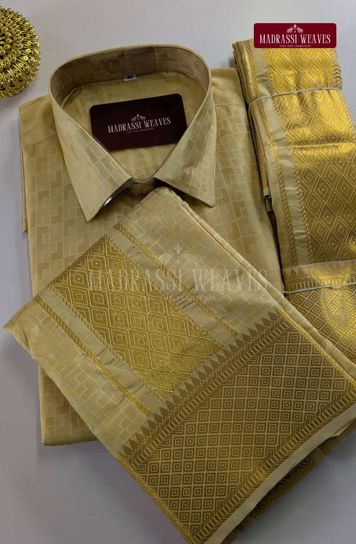 Premium Ethnic Embossed Men's Dhoti Set - Sandal