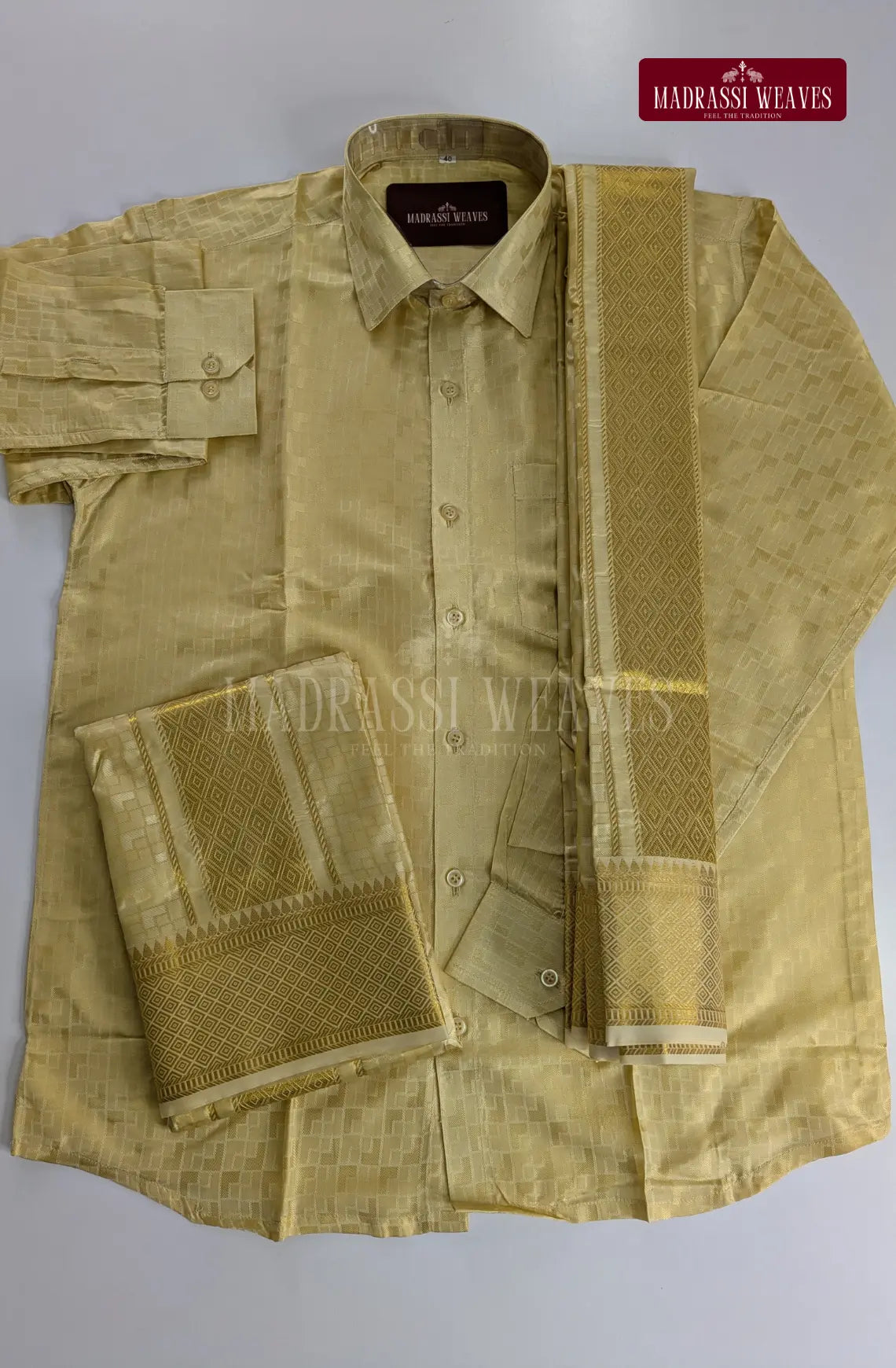 Premium Ethnic Embossed Men's Dhoti Set - Sandal