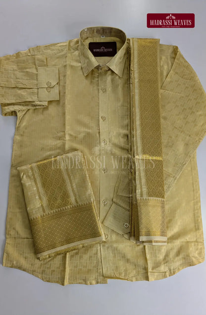 Premium Ethnic Embossed Men's Dhoti Set - Sandal