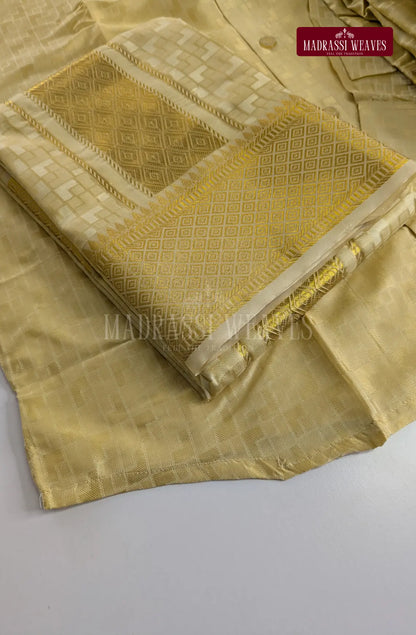 Premium Ethnic Embossed Men's Dhoti Set - Sandal