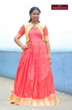 Premium Ethnic Silk Gown - Kesari Glow