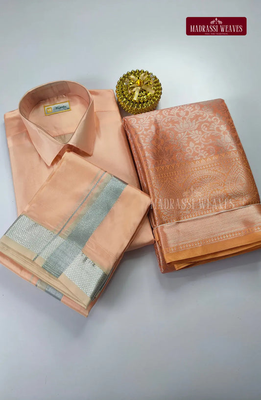 Premium Ethnic Wear Couple Combo Set -  Peach