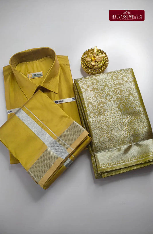 Premium Ethnic Wear Couple Combo Set - Jari Gold