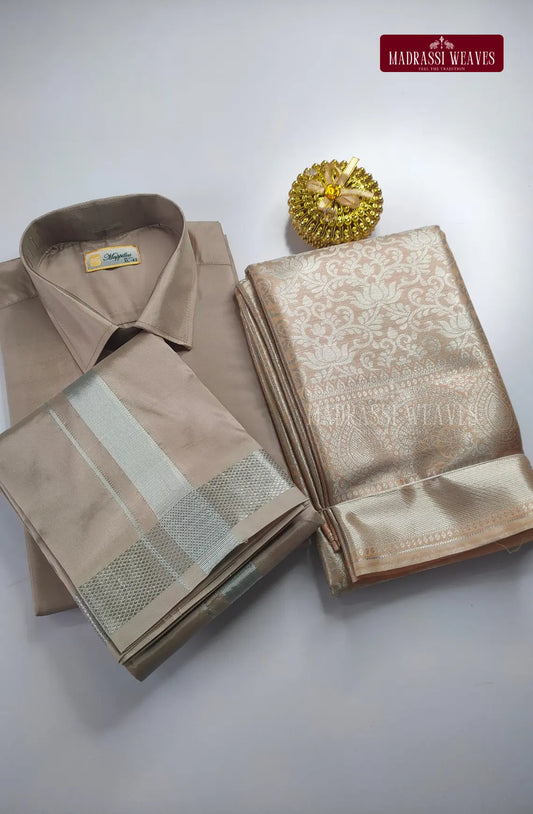 Premium Ethnic Wear Couple Combo Set - Sand Stone