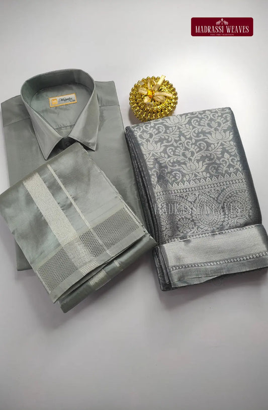 Premium Ethnic Wear Couple Combo Set - Steel Grey