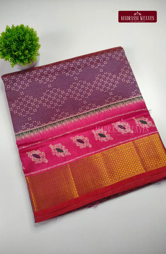 Premium Ikkat Fusion Soft Silk Saree - Dual Tone Violet