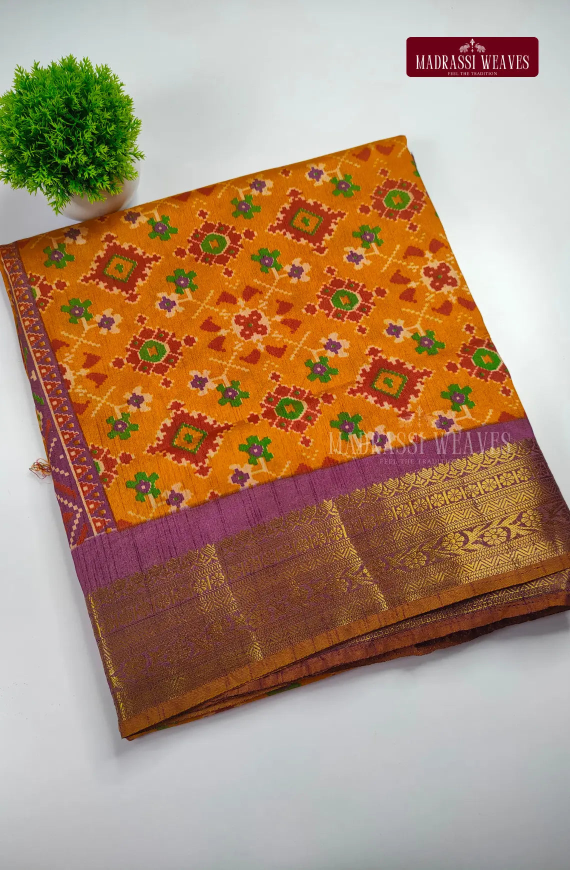 Premium Ikkat Fusion Soft Silk Saree - Mustard Gold