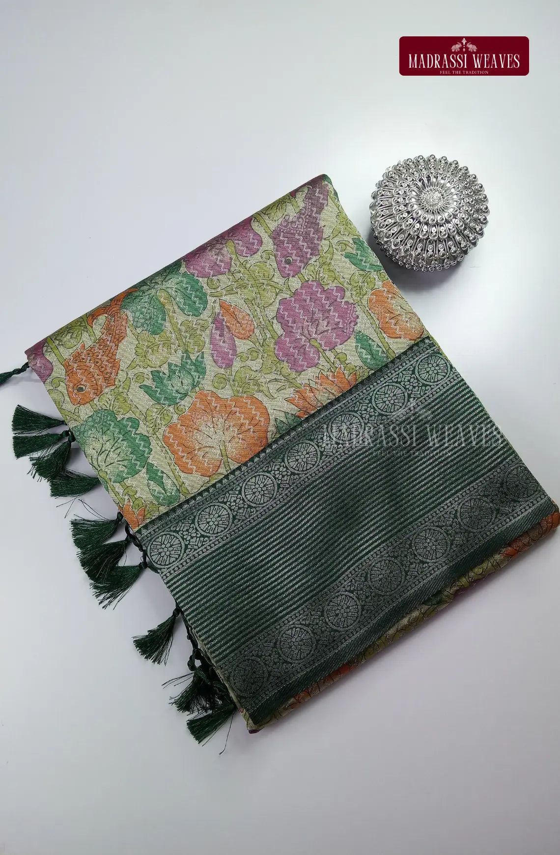 Floral Printed Soft Kathan Tussar Silk Saree