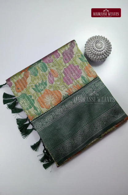 Floral Printed Soft Kathan Tussar Silk Saree