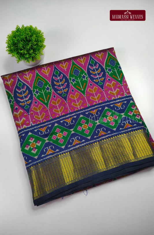 Premium Ikkat Fusion Soft Silk Saree - Pink