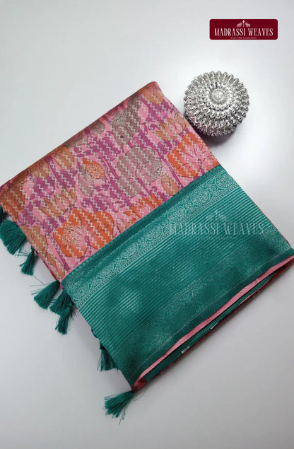 Floral Printed Soft Kathan Tussar Silk Saree