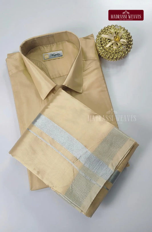 Kids Premium Silk Dhoti Set - Natural Sandal