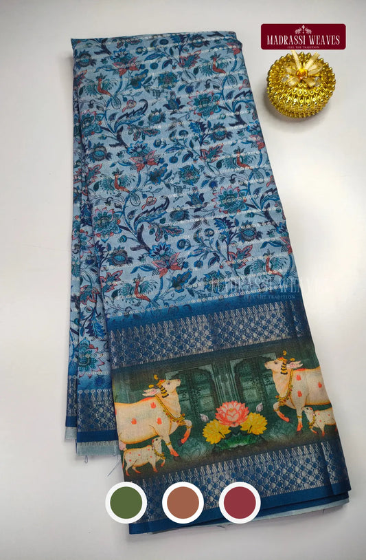 Premium Kalamkari Soft Silk Saree - Blue