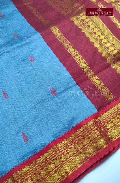 Premium Kalyani Gadwal Cotton Saree - Blue
