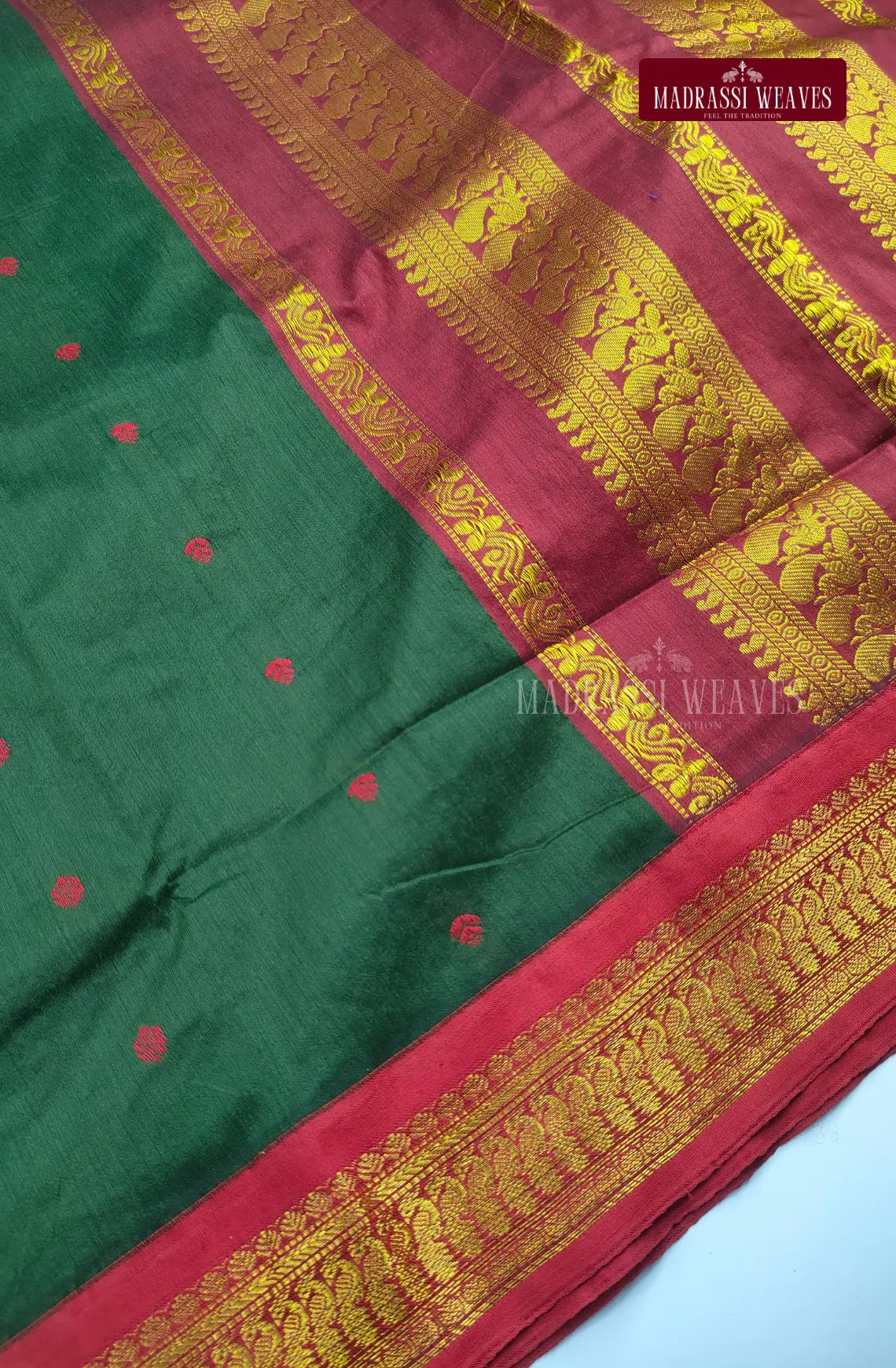 Premium Kalyani Gadwal Cotton Saree - Bottle Green