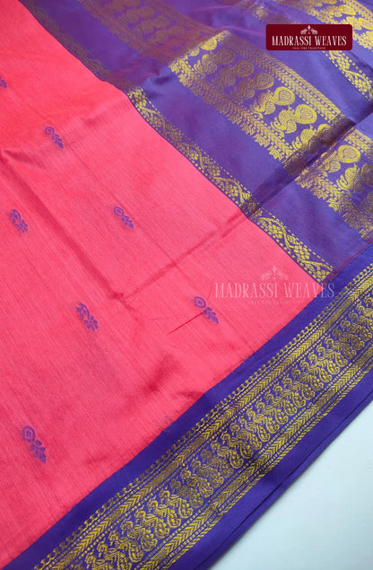 Premium Kalyani Gadwal Cotton Saree - Bright Pink