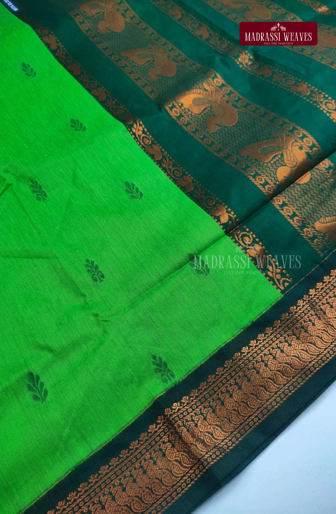 Premium Kalyani Gadwal Cotton Saree - Leaf Green