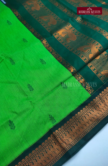 Premium Kalyani Gadwal Cotton Saree - Leaf Green