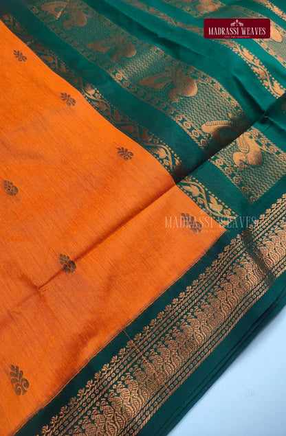 Premium Kalyani Gadwal Cotton Saree - Mango