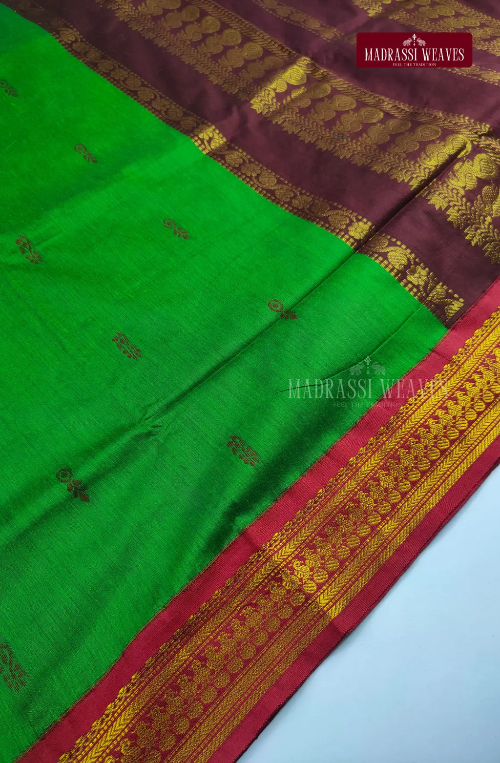 Premium Kalyani Gadwal Cotton Saree - Parrot Green