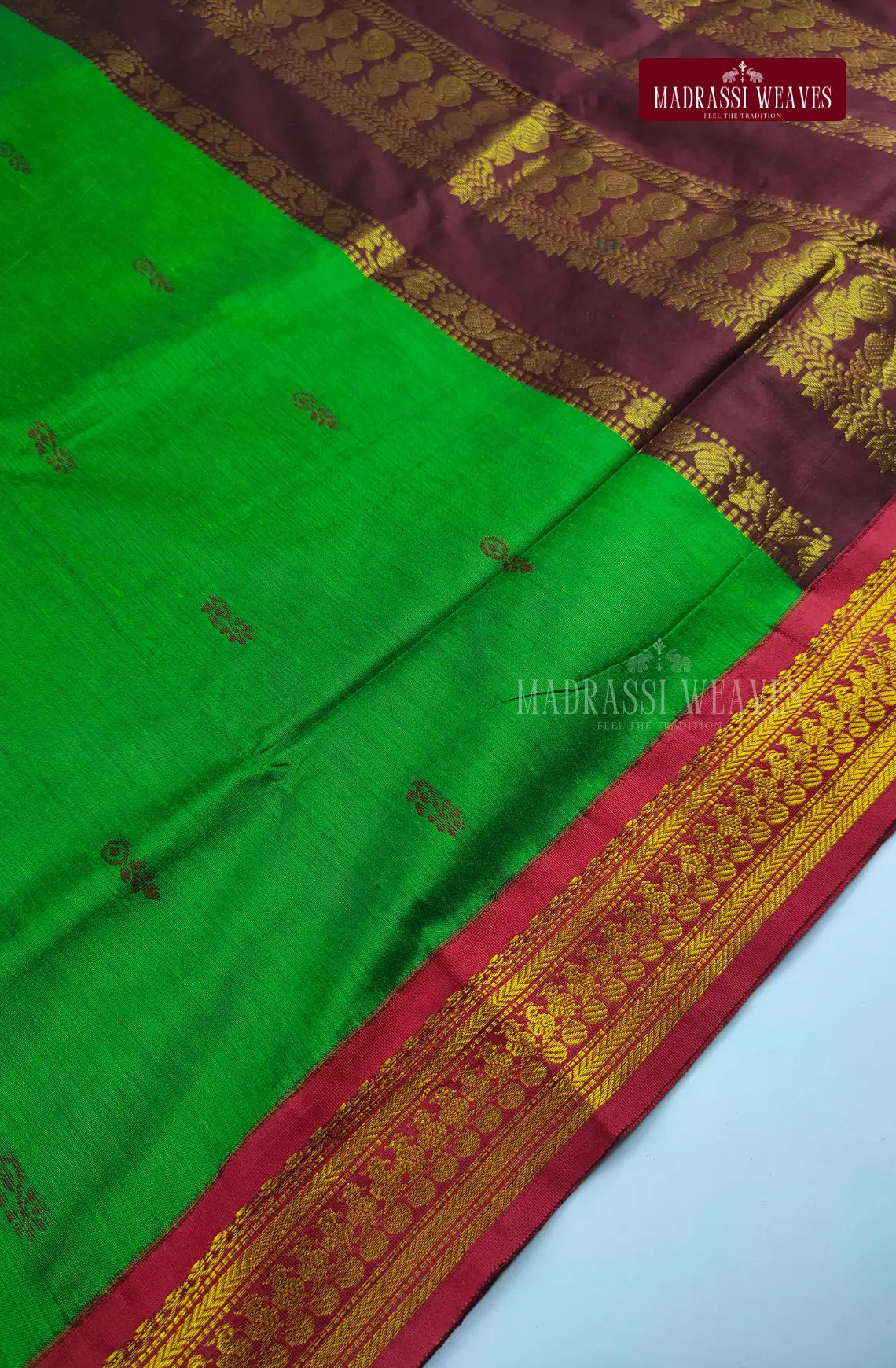 Premium Kalyani Gadwal Cotton Saree - Parrot Green