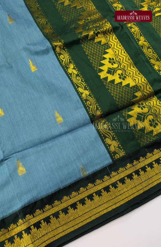 Premium Kalyani Gadwal Cotton Saree - Aqua Blue