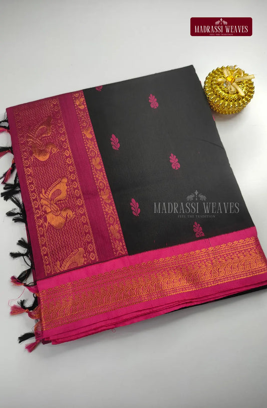 Premium Kalyani Gadwal Cotton Saree - Black