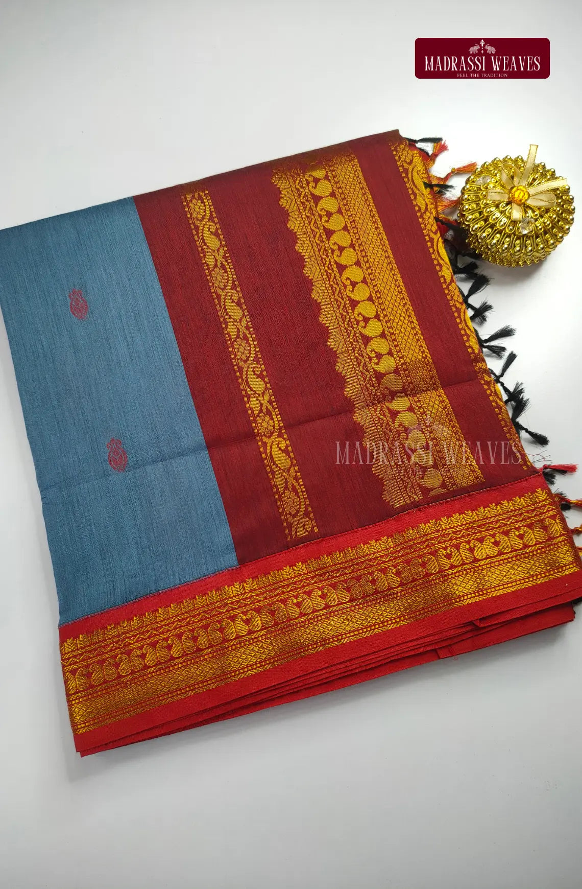 Premium Kalyani Gadwal Cotton Saree - Blue
