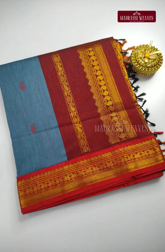 Premium Kalyani Gadwal Cotton Saree - Blue