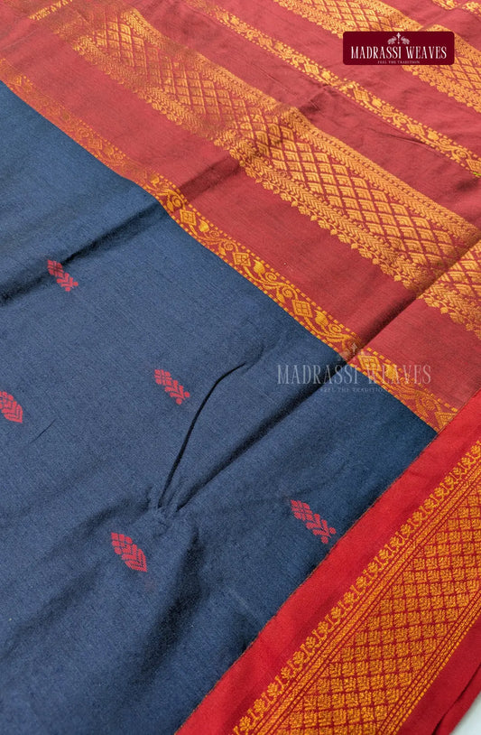 Premium Kalyani Gadwal Cotton Saree - Navy Blue