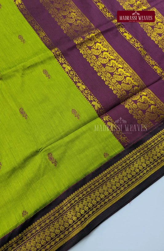 Premium Kalyani Gadwal Cotton Saree - Bright Green