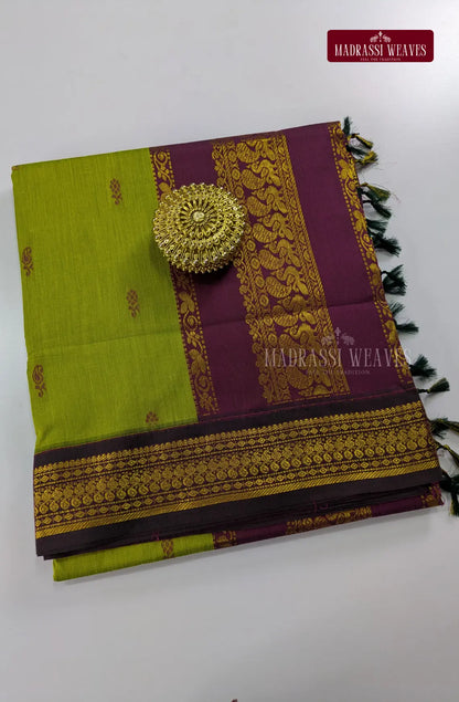 Premium Kalyani Gadwal Cotton Saree - Bright Green