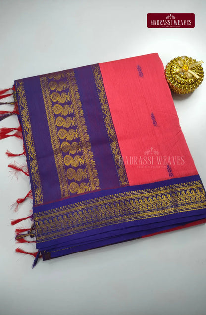 Premium Kalyani Gadwal Cotton Saree - Bright Pink