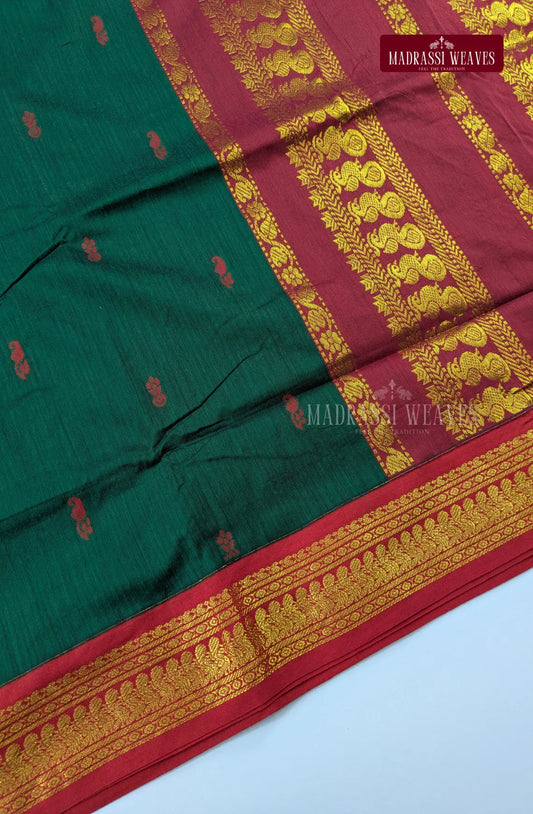 Premium Kalyani Gadwal Cotton Saree - Forest Green