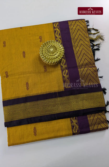 Premium Kalyani Gadwal Cotton Saree - Golden Yellow
