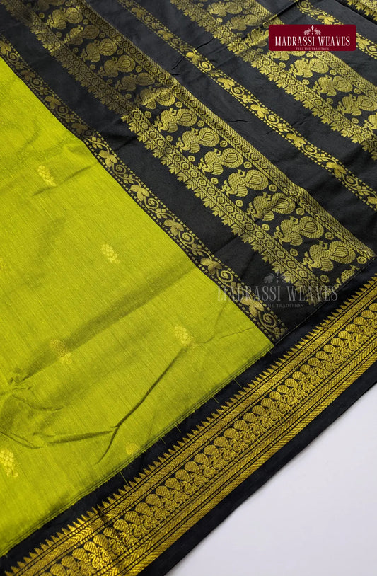 Premium Kalyani Gadwal Cotton Saree - Grass Green