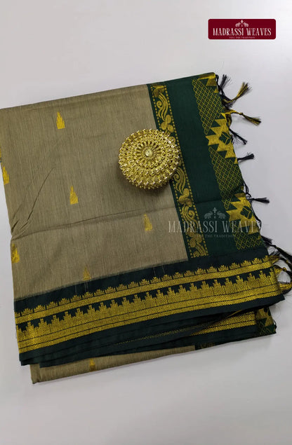 Premium Kalyani Gadwal Cotton Saree - Greenish Grey