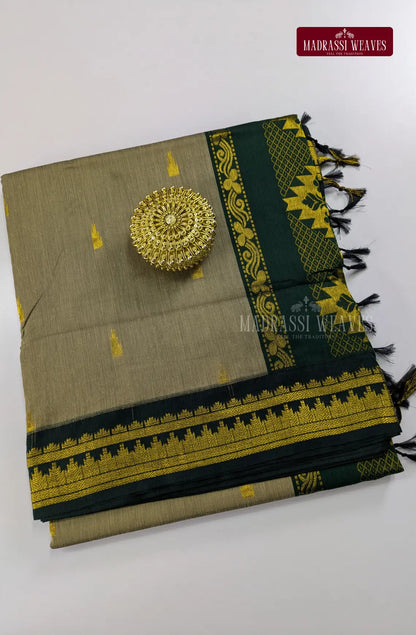 Premium Kalyani Gadwal Cotton Saree - Greyish Green