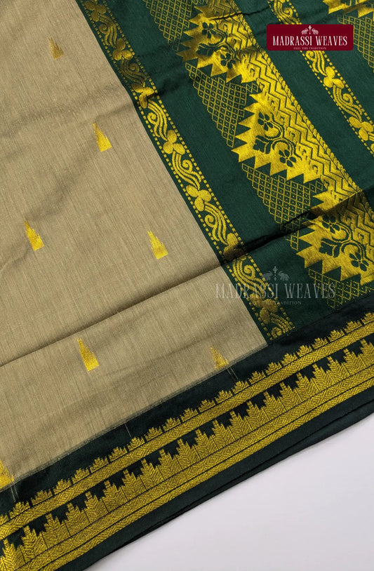 Premium Kalyani Gadwal Cotton Saree - Greyish Green
