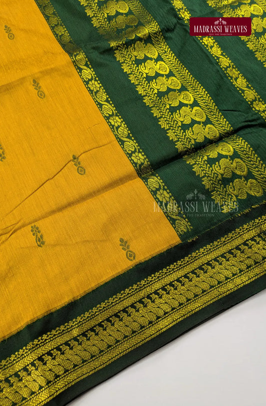 Premium Kalyani Gadwal Cotton Saree - Haldi Yellow