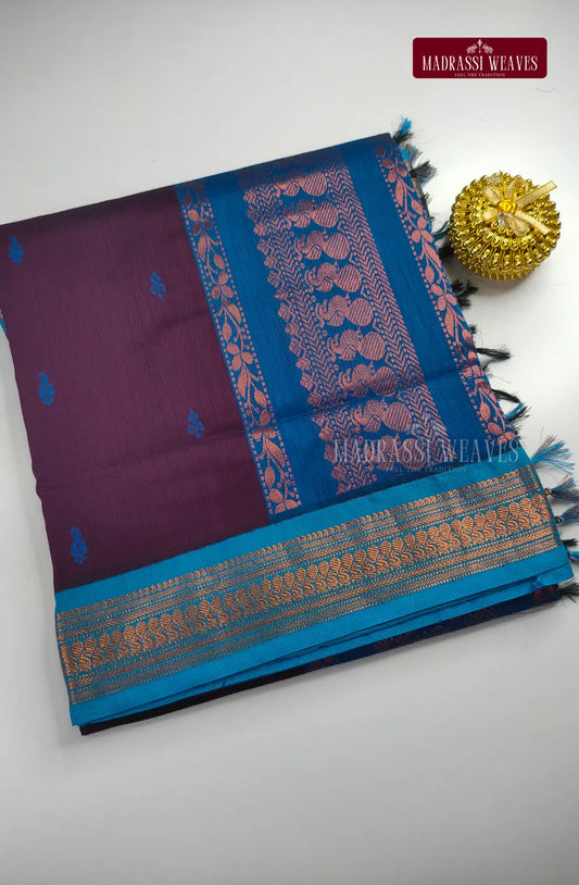 Premium Kalyani Gadwal Cotton Saree - Jamoon Fruit