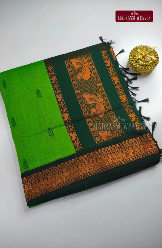 Premium Kalyani Gadwal Cotton Saree - Leaf Green