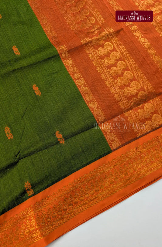 Premium Kalyani Gadwal Cotton Saree - Leaf Green