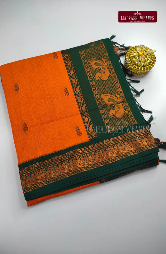 Premium Kalyani Gadwal Cotton Saree - Mango